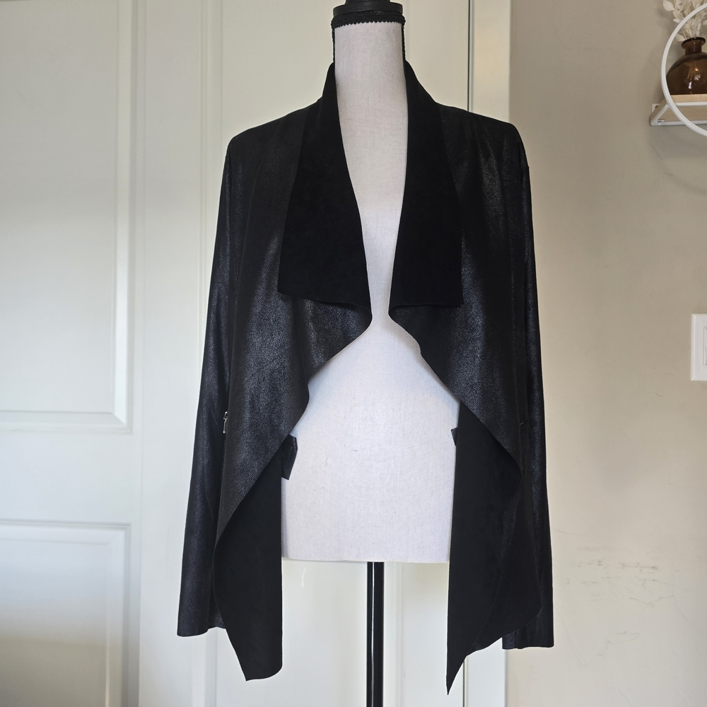 Worthington Woman Faux Suede Cascading Moto Cardigan Jacket Size Small